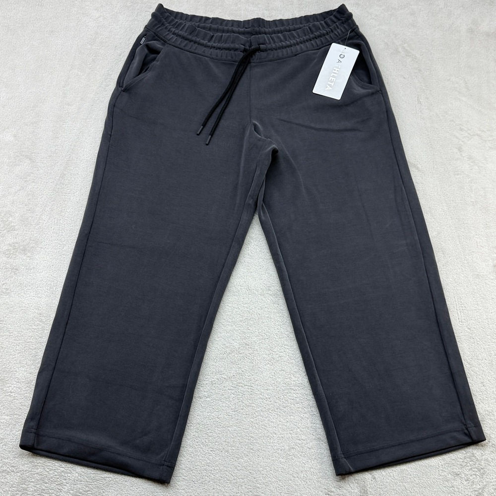 Athleta Seasoft Straight Crop Pant Women L Blak Drawstring Stretch Lounge Travel